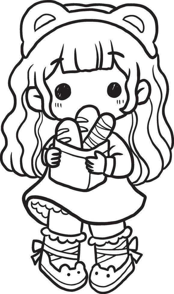 Cute girl cartoon holding bread vector