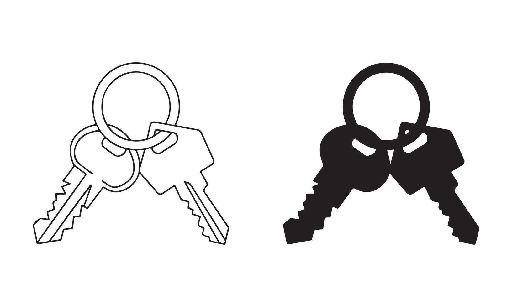 Two Sets of Keys on a Ring, Line Art and Silhouette vector