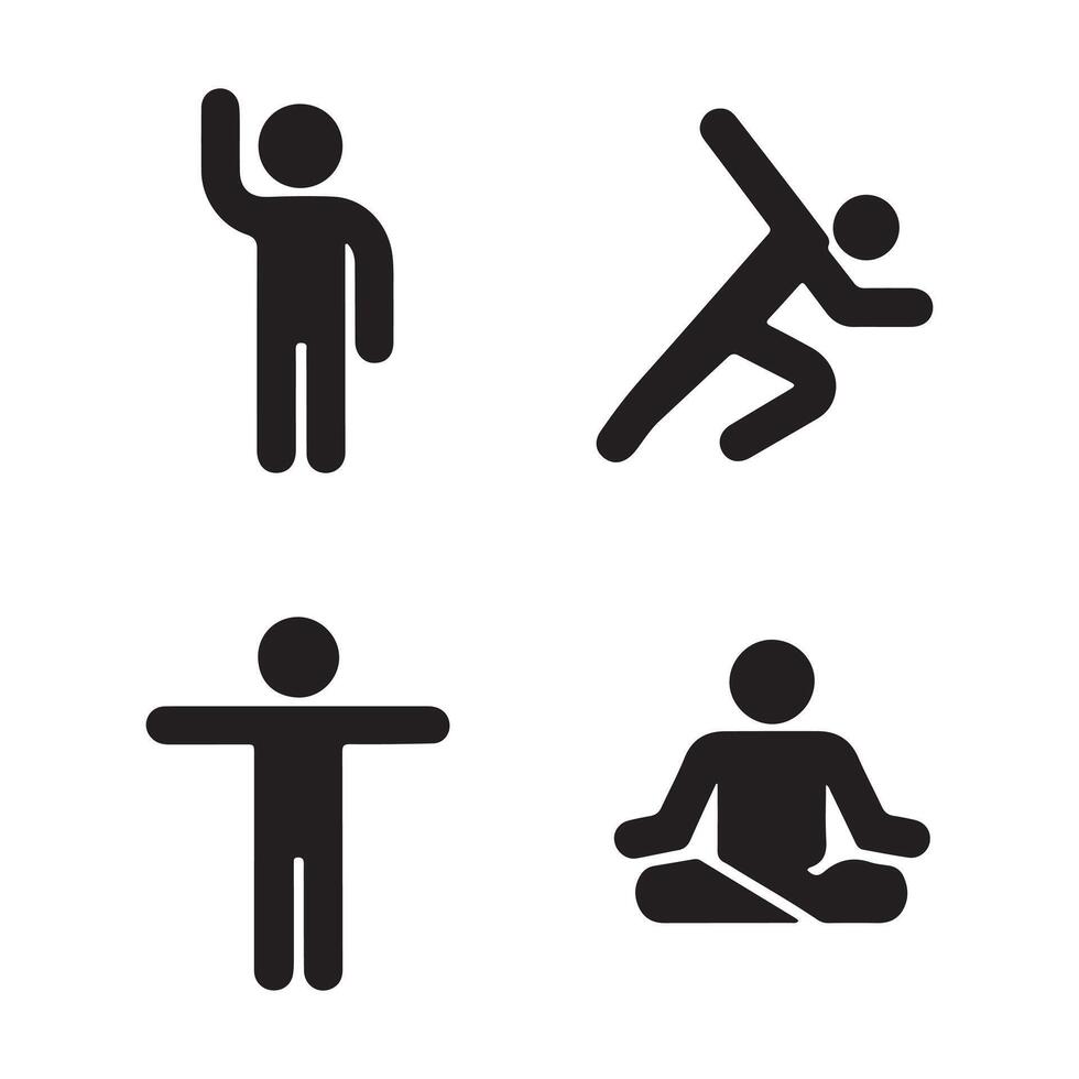 Simple black and white icons of people in various poses. vector