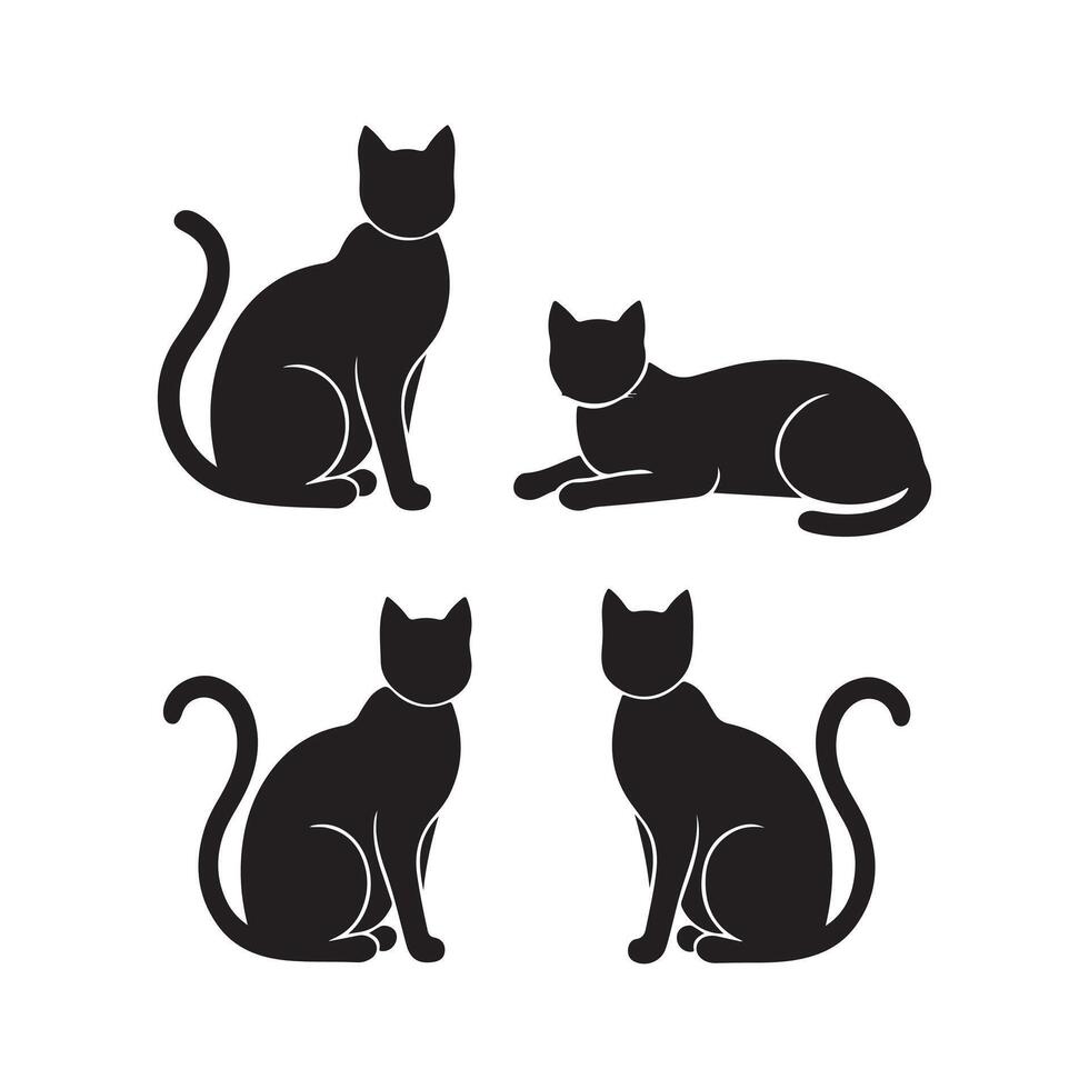 Four Black Cat Silhouettes in Different Poses vector