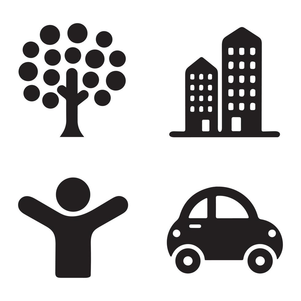 Simple Icons of Nature, People, and Transportation vector