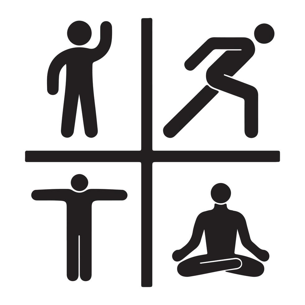 Four diverse stick figure illustrations depicting various physical postures. vector