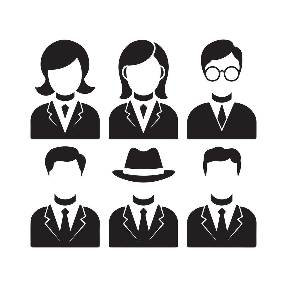A collection of simple, black and white, business-related profile icons. vector