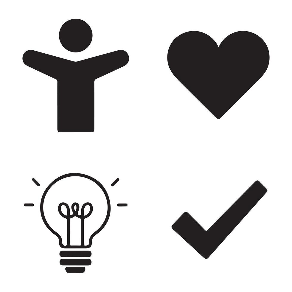 Simple Icons Representing Happiness, Love, Ideas, and Success vector