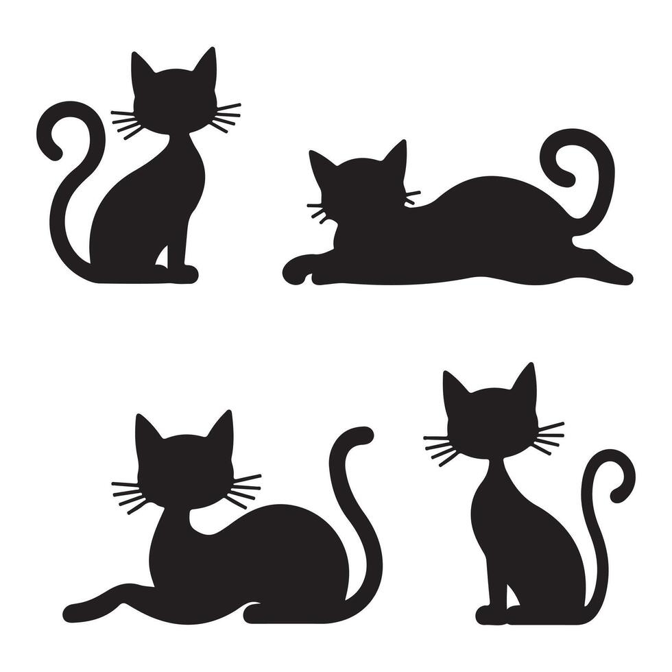 Simple black cat silhouettes in various poses. vector