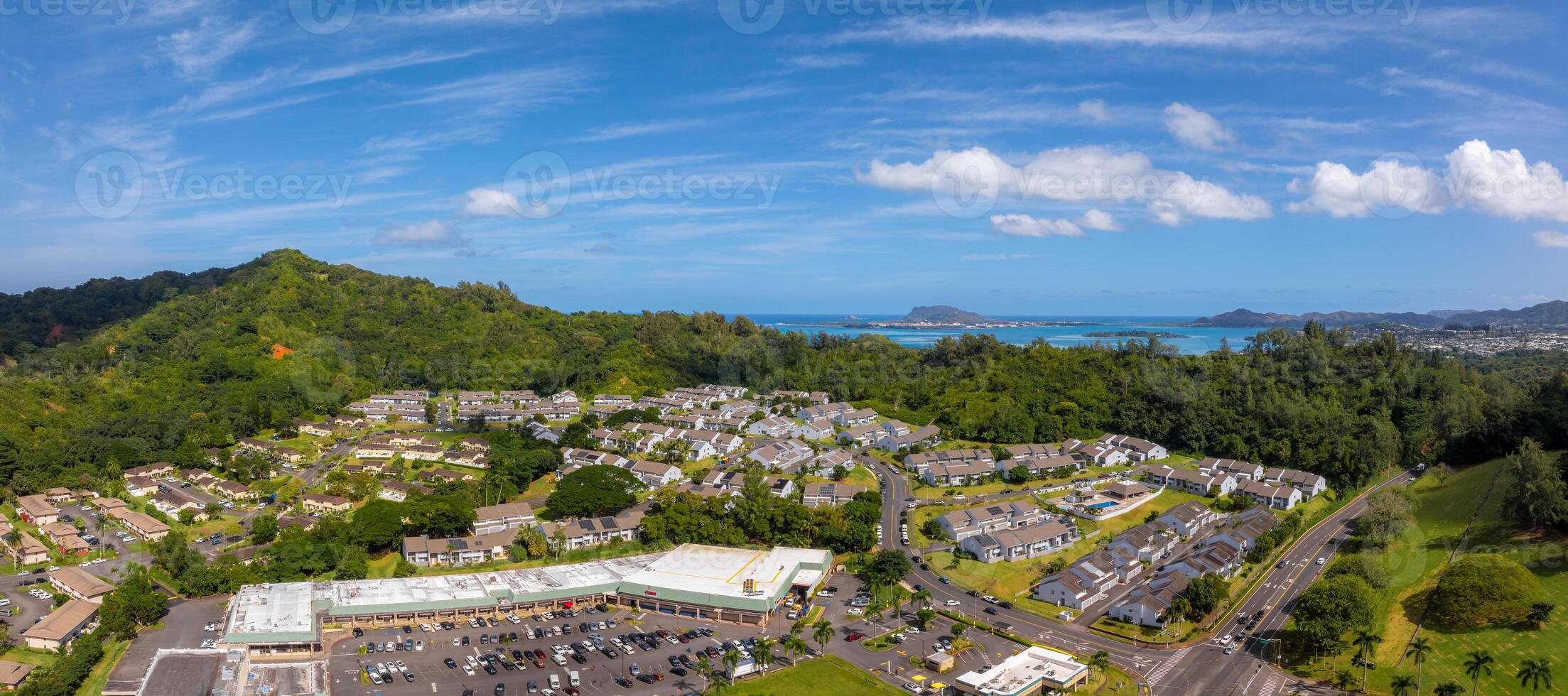 Aerial View of Residential Area and Coastline on Oahu Island, Hawaii photo