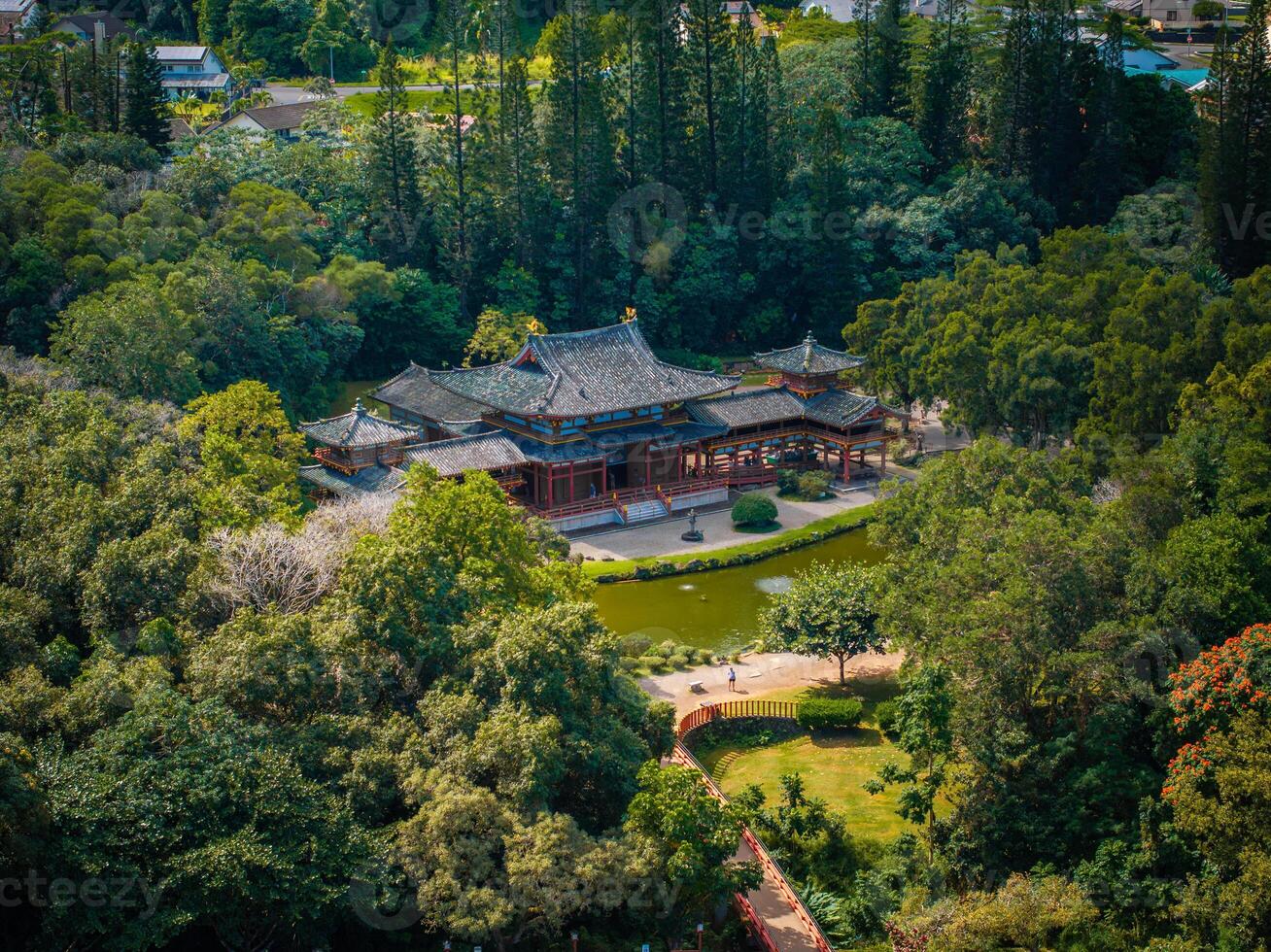 Byodo In Temple Amid Lush Greenery in Oahu, Hawaii photo