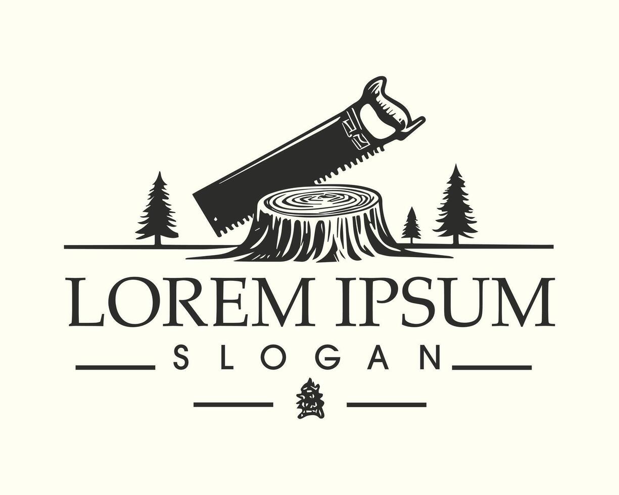 Lumberjack and Forestry Logo with Saw and Tree Elements vector