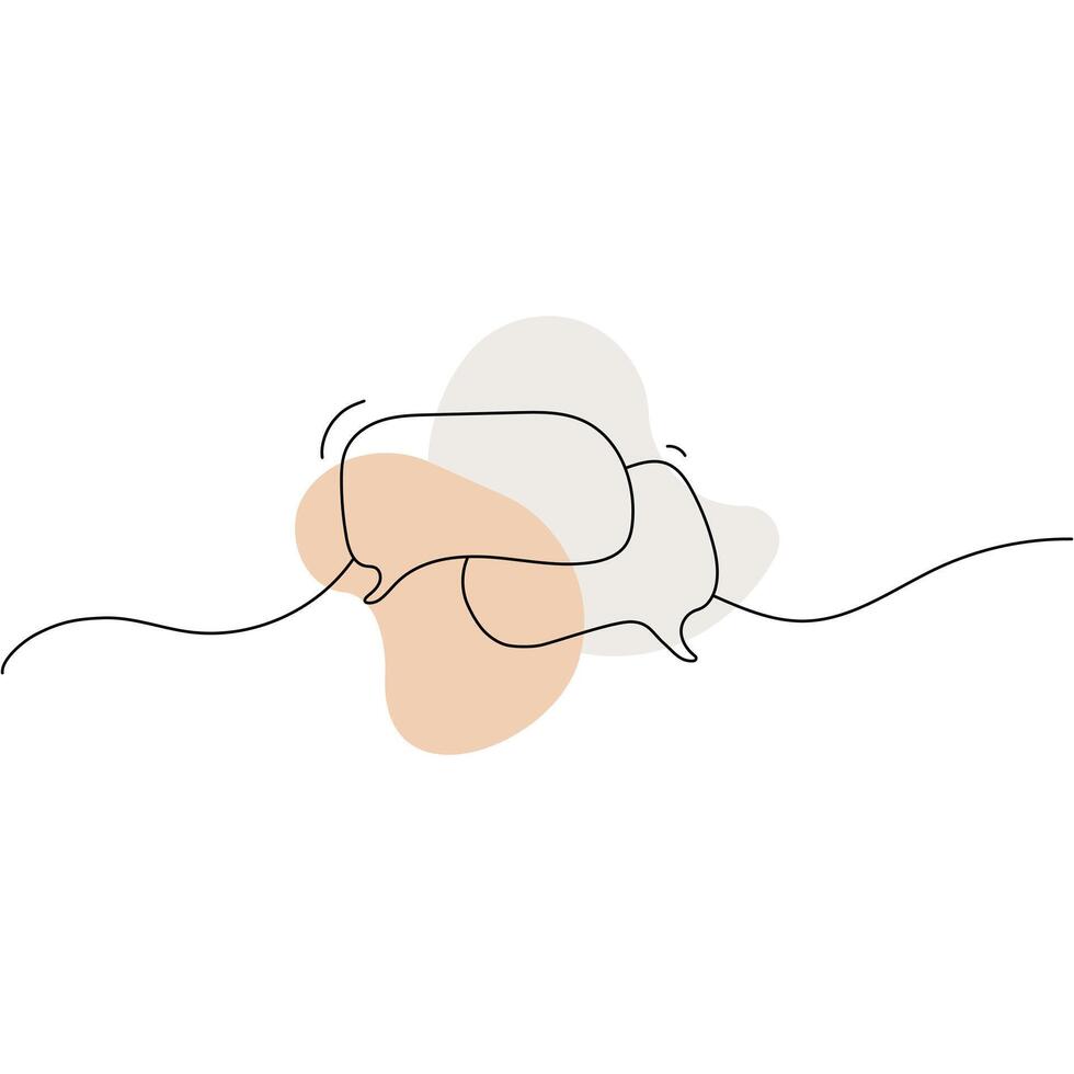 Two speech bubbles continuous one line drawing doodle, black and white minimalist linear illustration vector