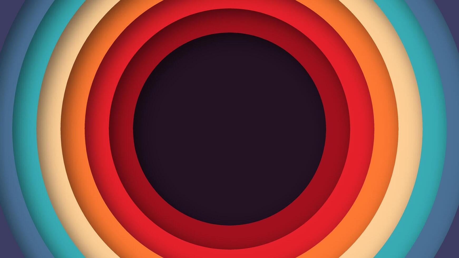 Abstract retro background featuring multicolored concentric rings. With a seamless blend of bright hues, this vibrant design reflects classic aesthetics from the 1960s to 1980s. vector