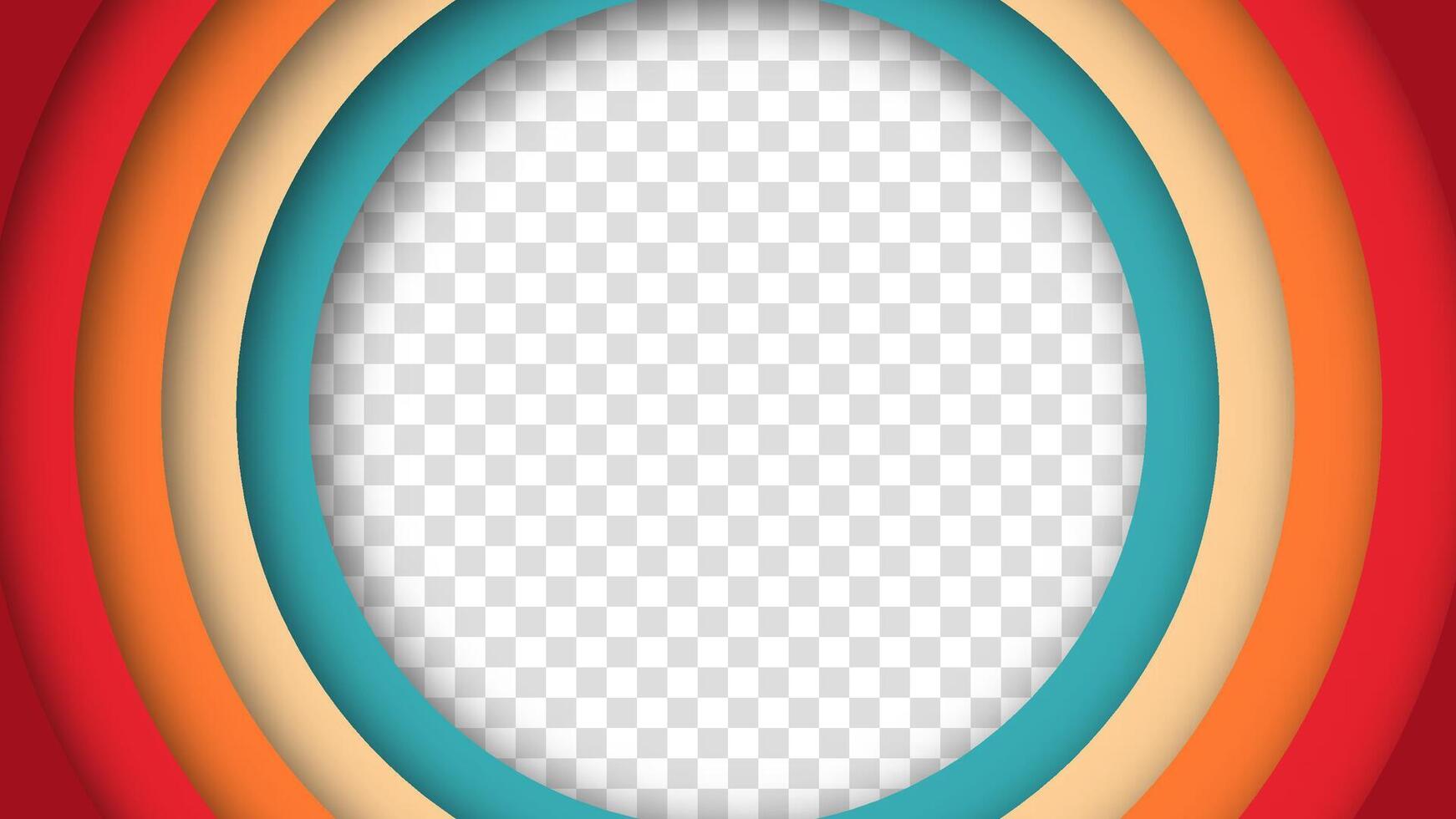 Retro background with a unique circular composition, capturing the essence of 1960s, 1970s, and 1980s styles. The abstract design features layered rings in a vibrant color scheme. vector