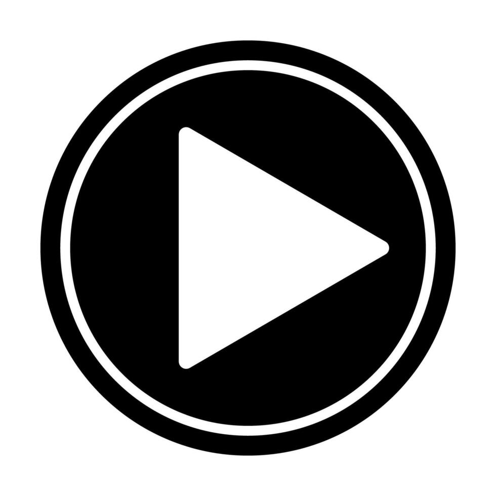 Black play symbol in a circle on a white background. Simple playback icon ideal for multimedia, streaming, or app designs. vector