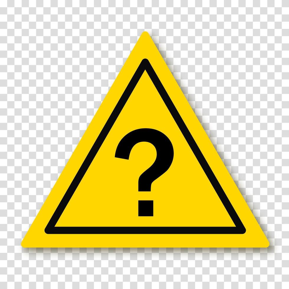 Question point in a yellow triangle with a shadow. Symbol of question. Who, what, how, why, for what and where. Illustration on a transparent background. vector