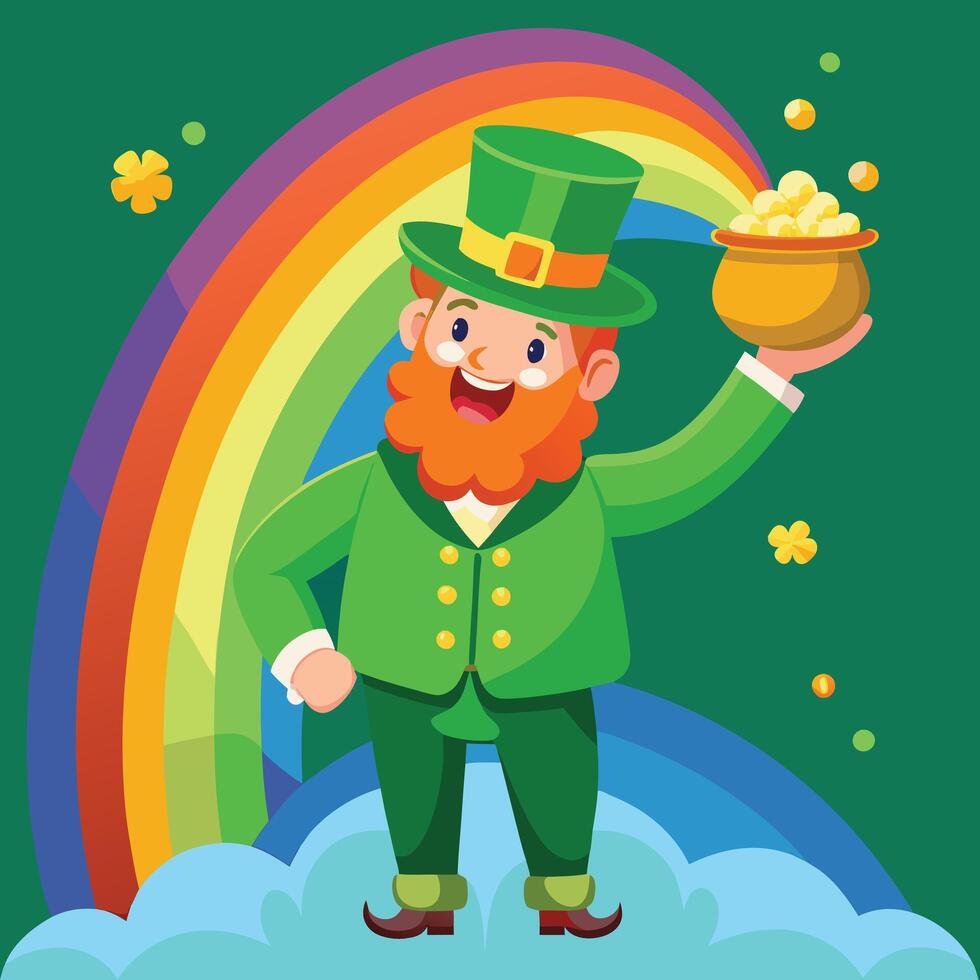 Happy Leprechaun with Pot of Gold vector