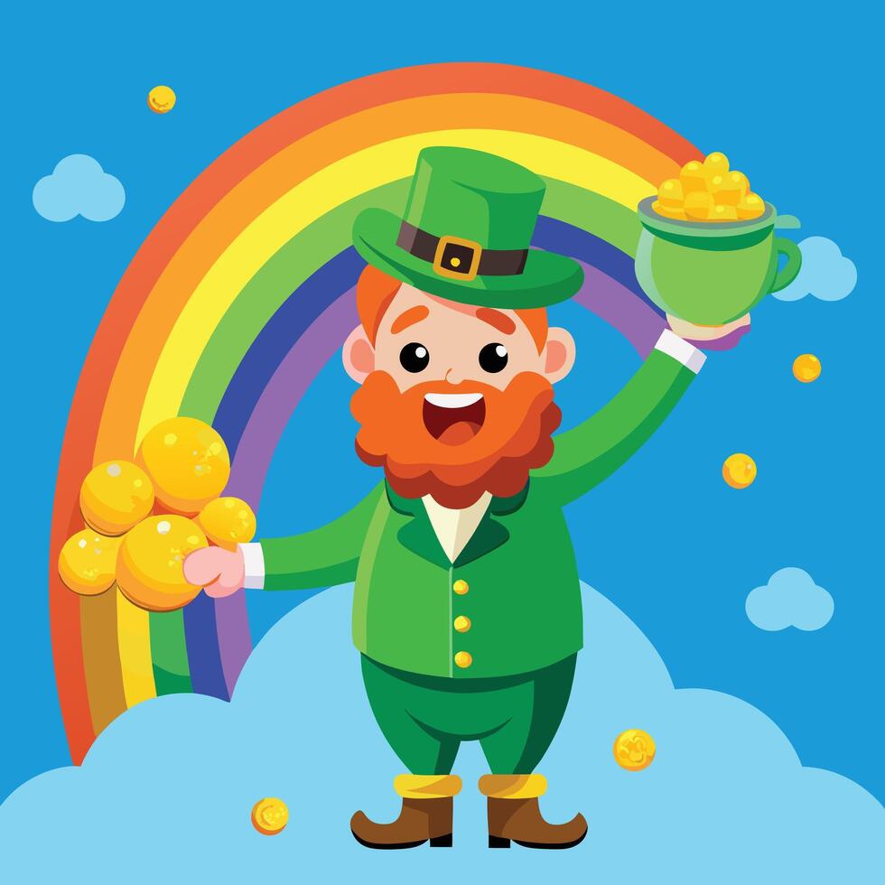 Happy Leprechaun with Gold vector