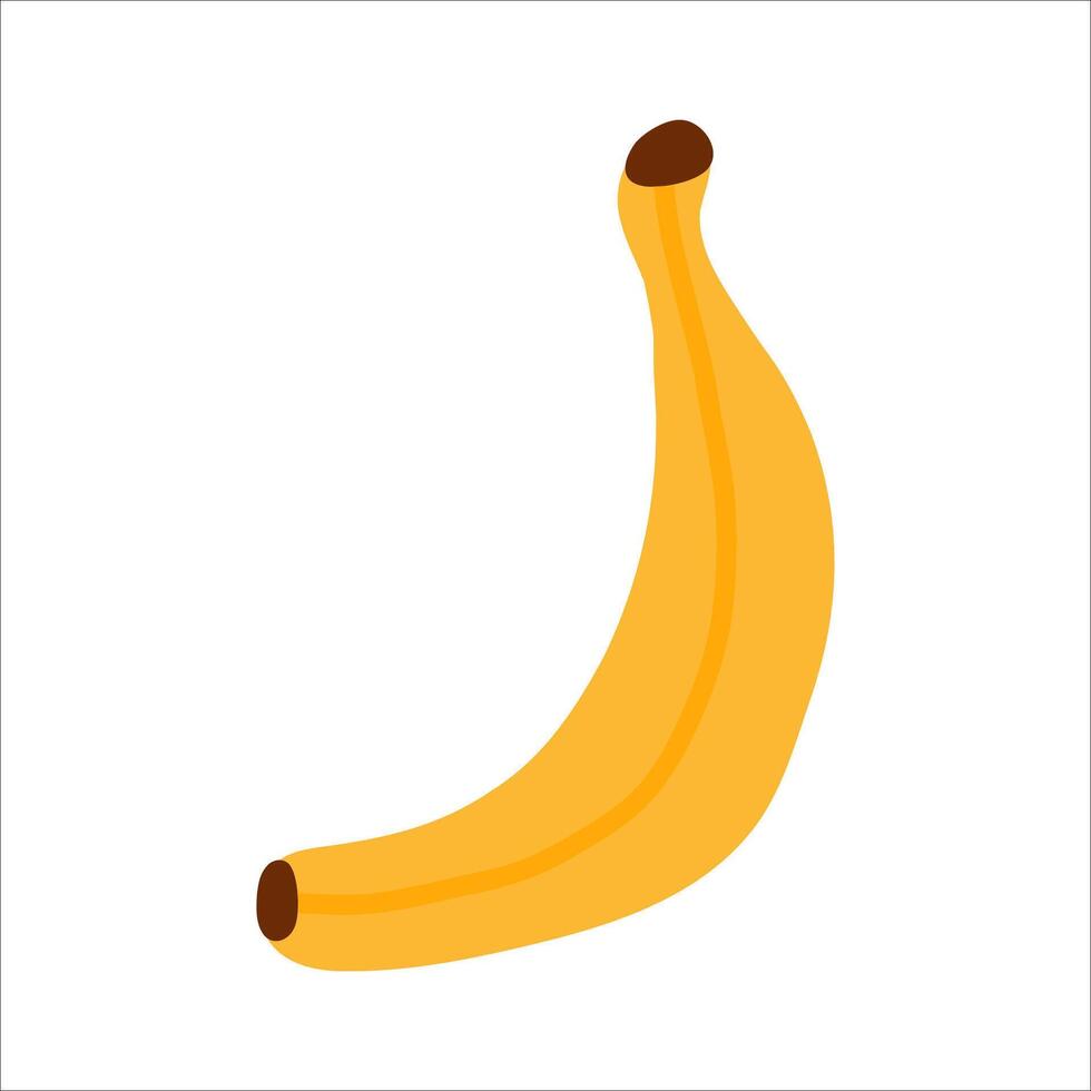 Cute yellow banana doodle style. Flat simple fruit for card, print, banner, poster, template. Cartoon illustration for children. Hand drawn illustration isolated on white background. vector