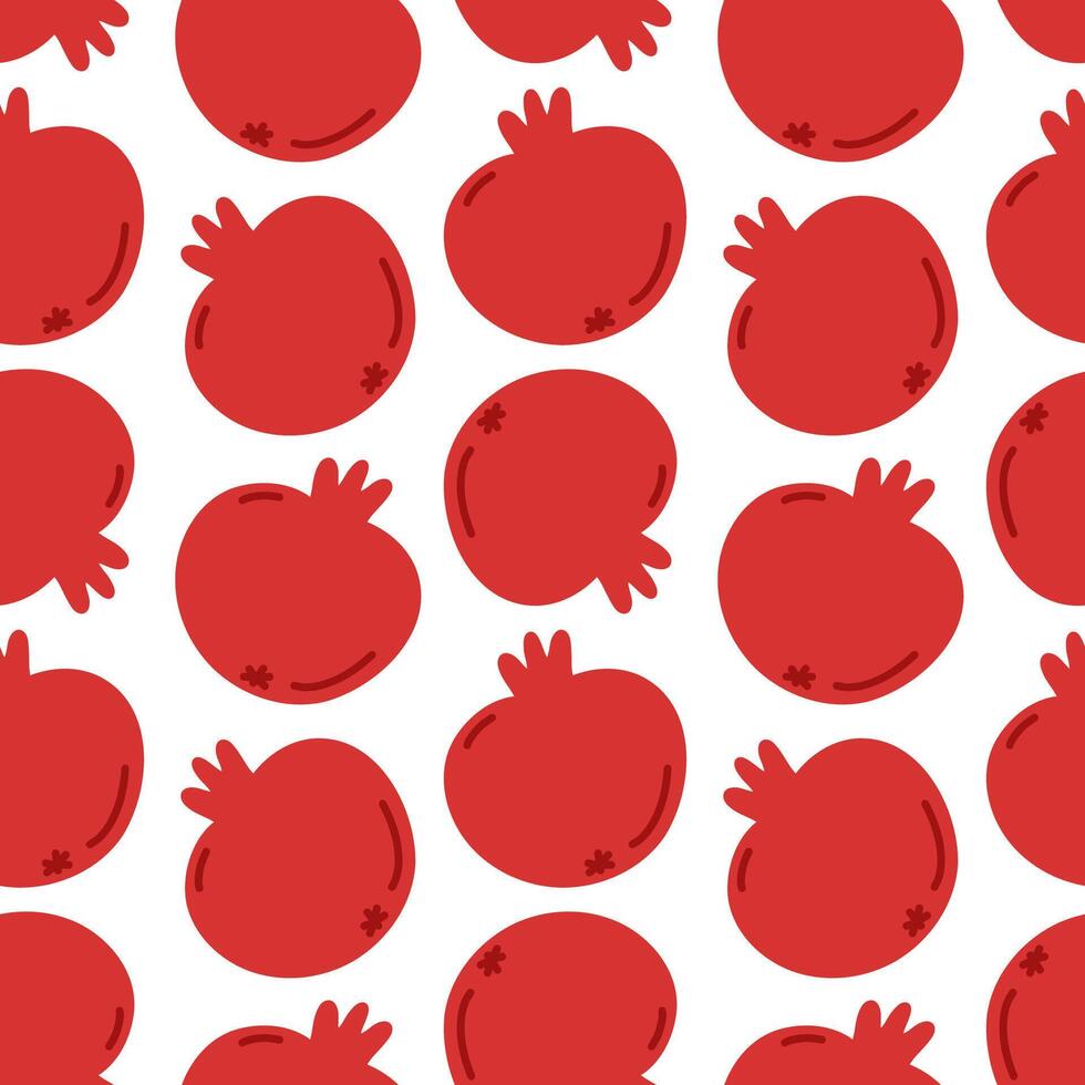 Cute red pomegranate seamless pattern. Template for packaging, postcard, textile printing, wallpaper. Childish minimal print. Cartoon background. Hand drawn doodle illustration isolated on white. vector