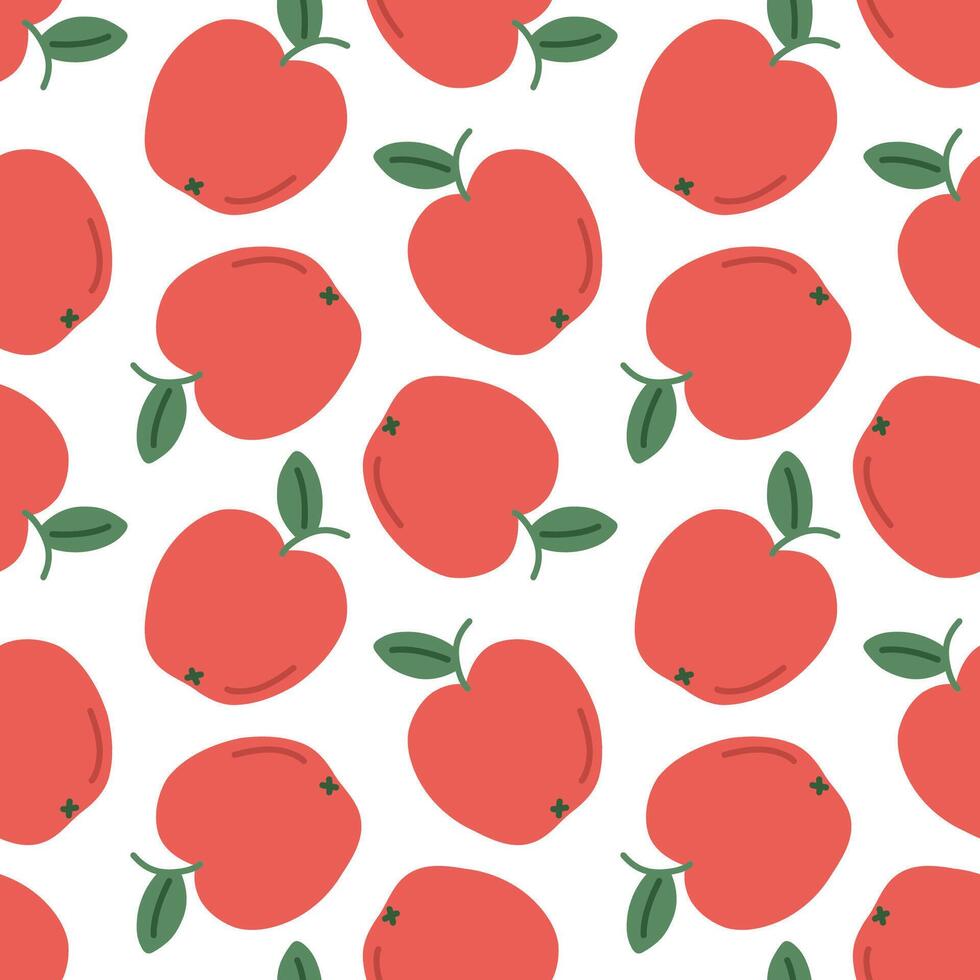 Cute red apple seamless pattern. Template for packaging, postcard, textile printing, wallpaper. Childish minimal print. Cartoon background. Hand drawn doodle illustration isolated on white. vector