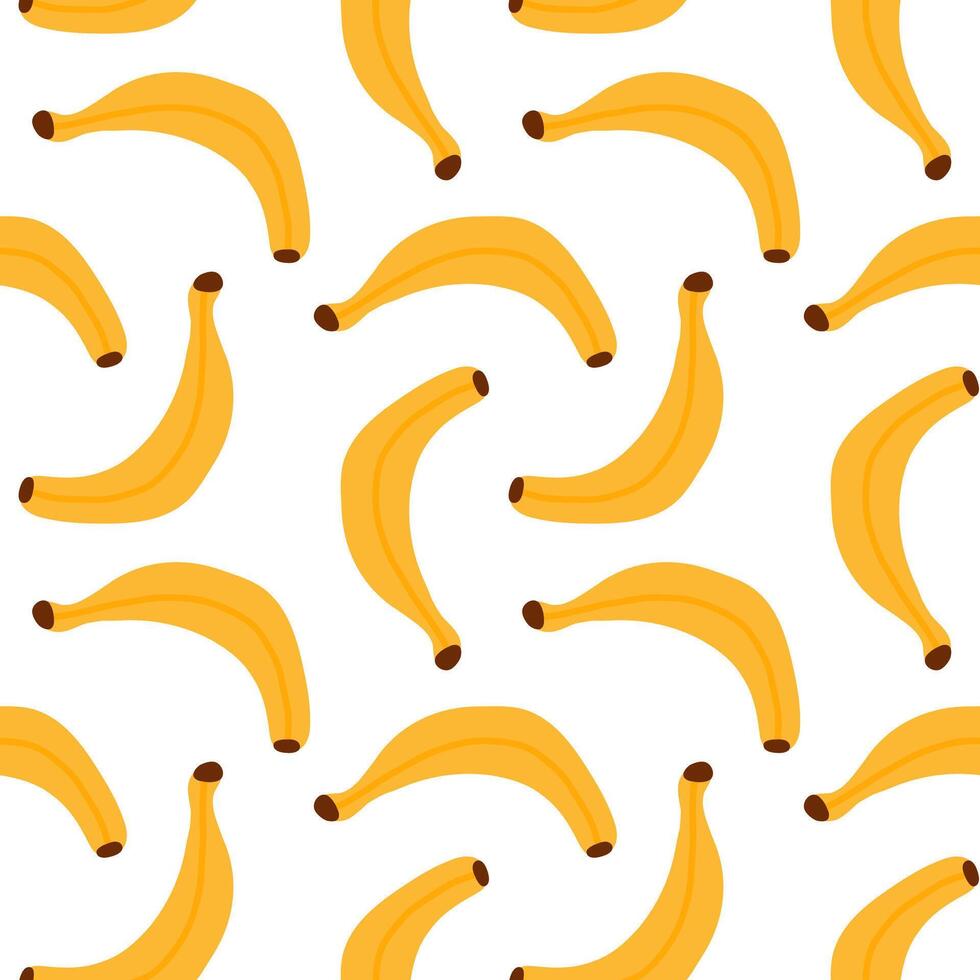 Cute yellow banana seamless pattern. Template for packaging, postcard, textile printing, wallpaper. Childish minimal print. Cartoon background. Hand drawn doodle illustration isolated on white. vector