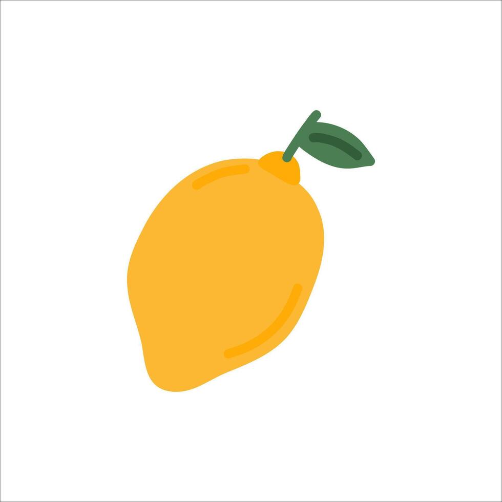 Cute yellow lemon doodle style. Flat simple citrus fruit for card, print, banner, poster, template. Cartoon illustration for children. Hand drawn illustration isolated on white background. vector