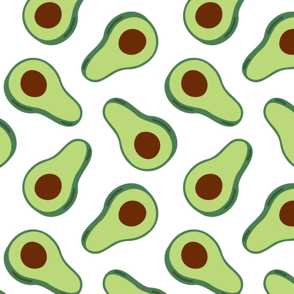 Cute green avocado seamless pattern. Template for packaging, postcard, textile printing, wallpaper. Childish minimal print. Cartoon background. Hand drawn doodle illustration isolated on white. vector