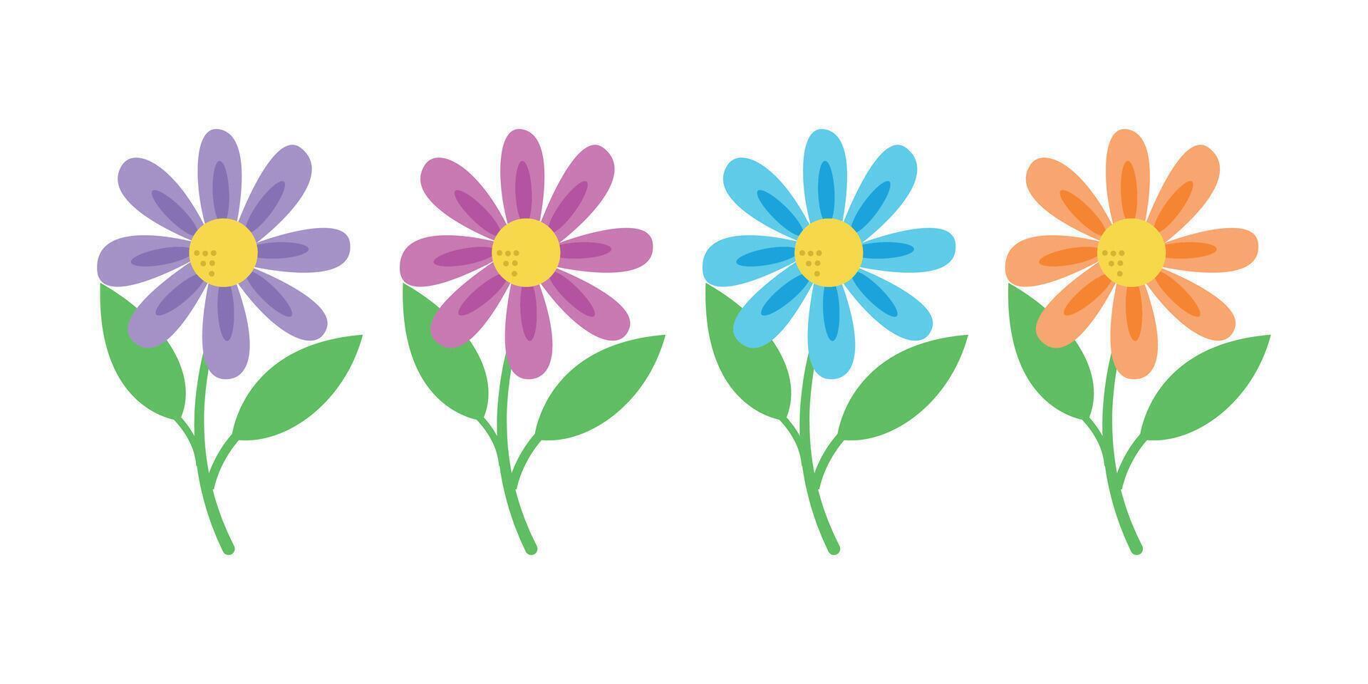 A set of colors highlighted on a white background. The cute flower set is perfect for design, decorating and creative projects, floristry, Easter. vector