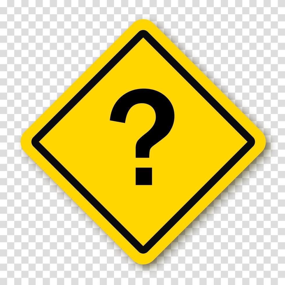 Question point in a yellow square or rhombus with a shadow. Symbol of question. Who, what, how, why, for what and where. Illustration on a transparent background. vector