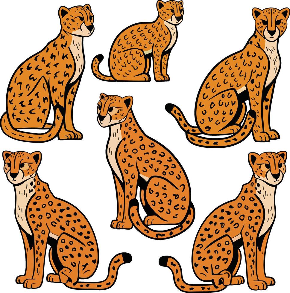 Six Cheetah Collection Illustrations vector