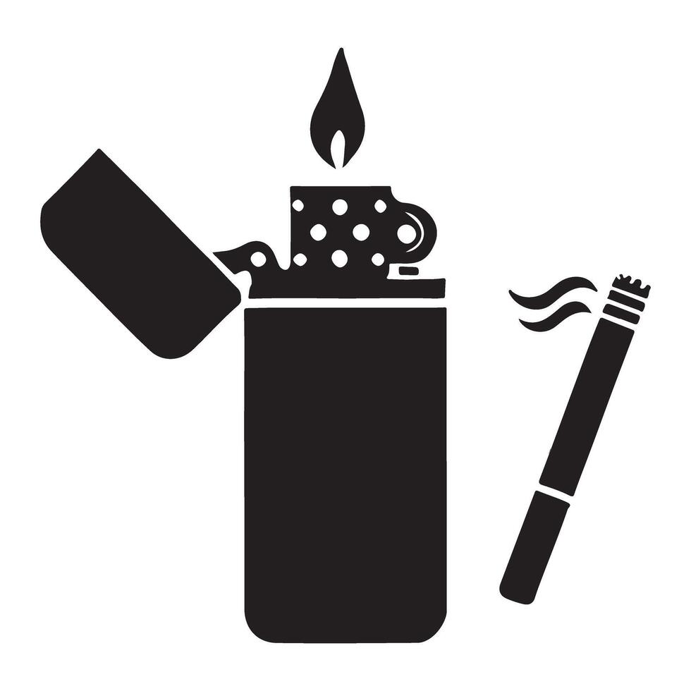 Lighter and Smoldering cigarette Silhouette illustration smoking design vector