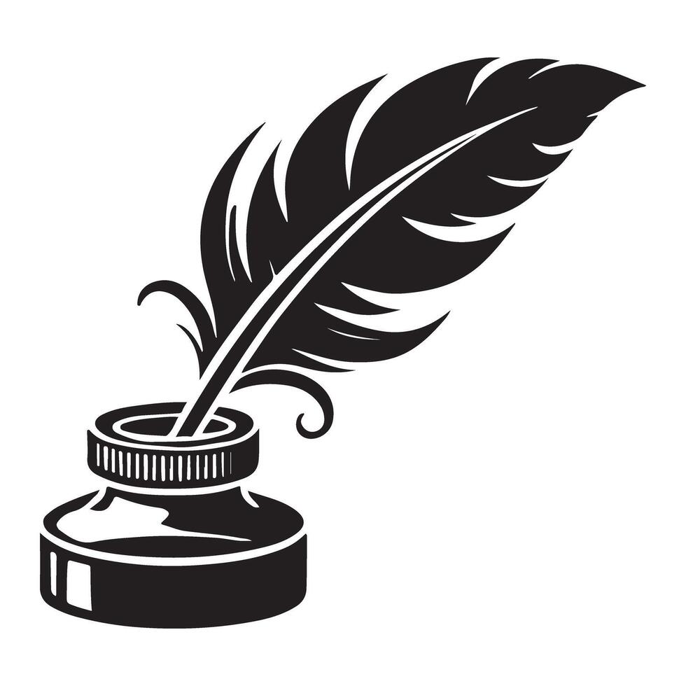 Classic Quill Pen and Inkwell Illustration Silhouette for Writing Projects vector