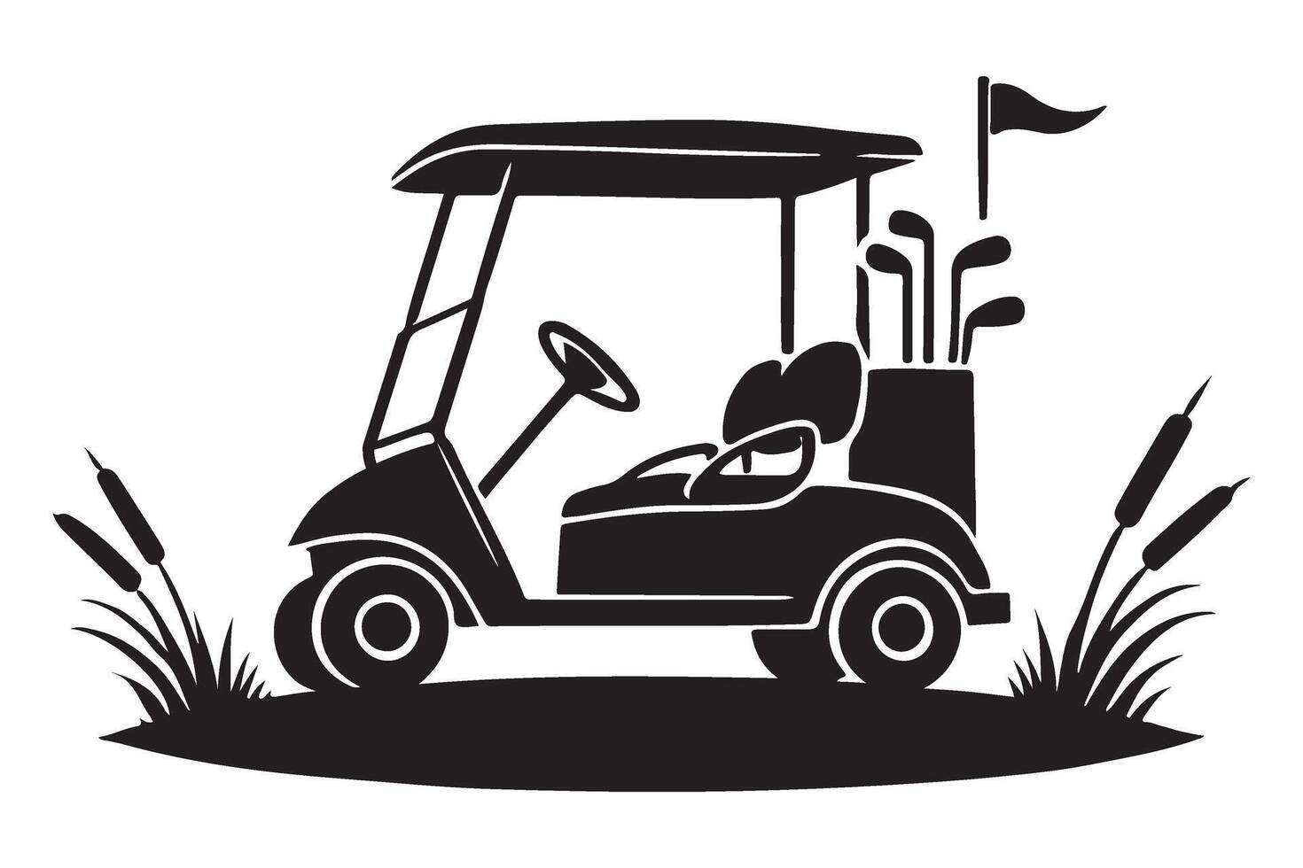 Golf Cart Silhouette Graphic Illustration with Cattails Design vector