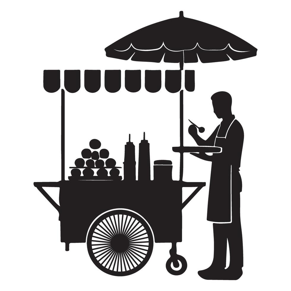 Expert street food seller silhouette graphic commercial illustration vector