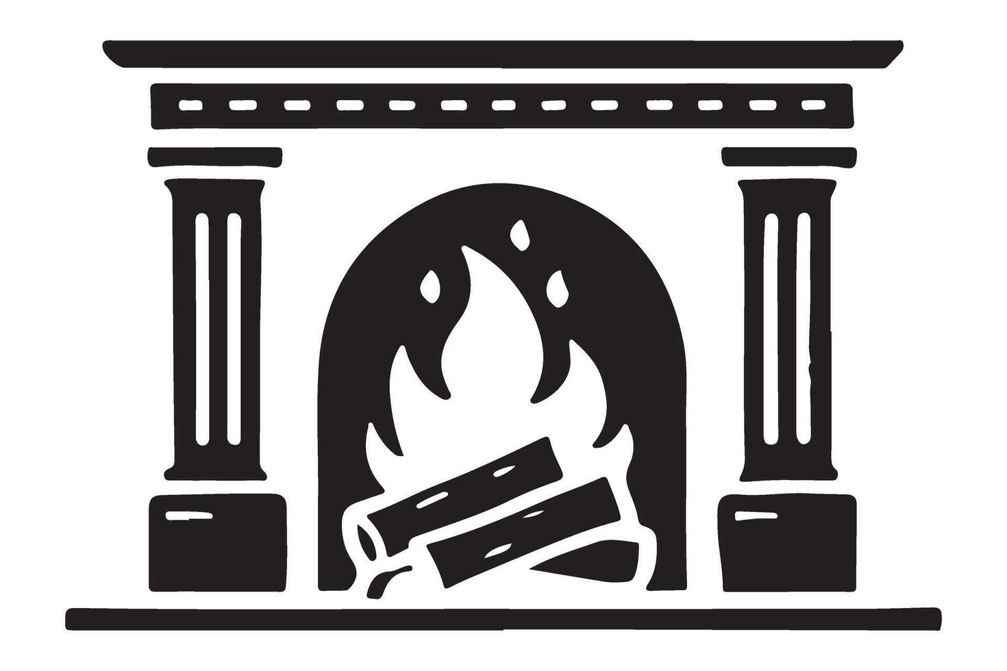 Burning Fireplace Silhouette Illustration with Logs and Flames vector