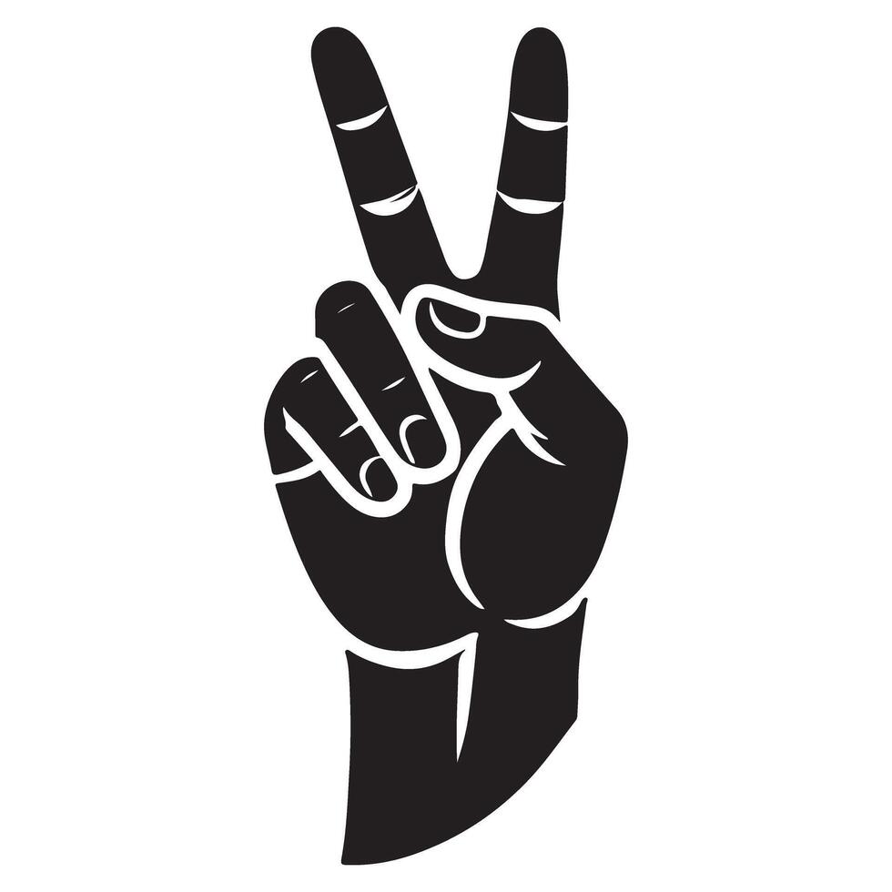 Victory Hand Peace Symbol Art Black Silhouette Illustration vector