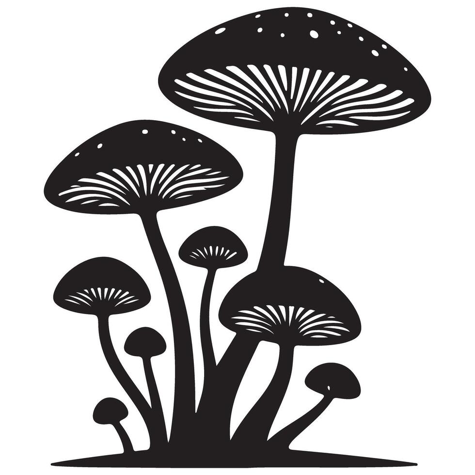 Mushroom Family Silhouette for Forest and Botanical Illustration Design Elements vector