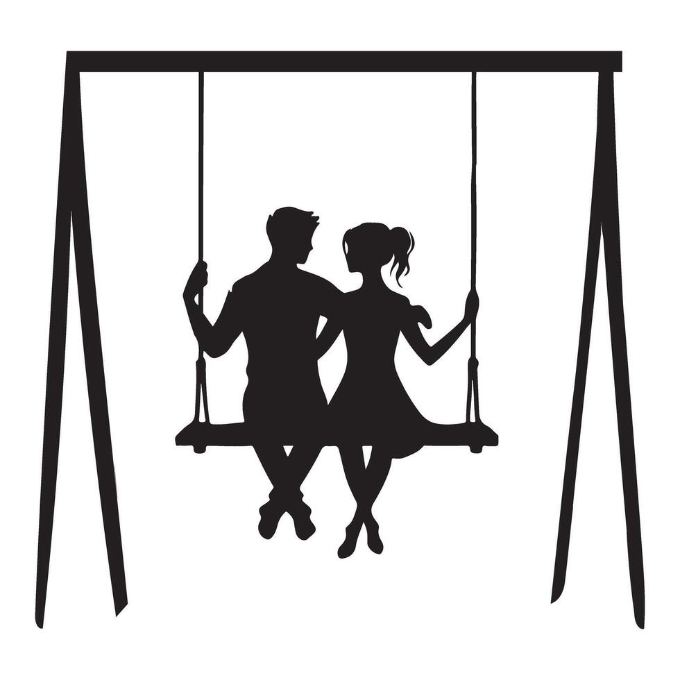 Romantic couple on swing Silhouette Illustration love and affection vector