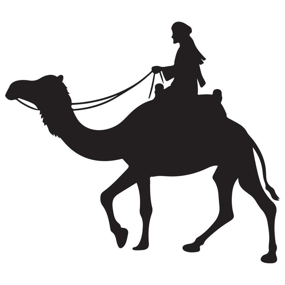 Silhouette Illustration of a Wise Man Riding Camel Graphic vector