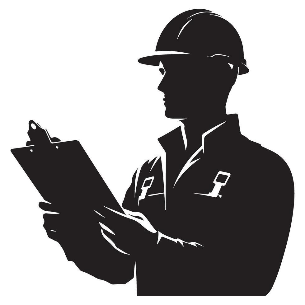 Construction Worker Silhouette Illustration with Clipboard Design vector