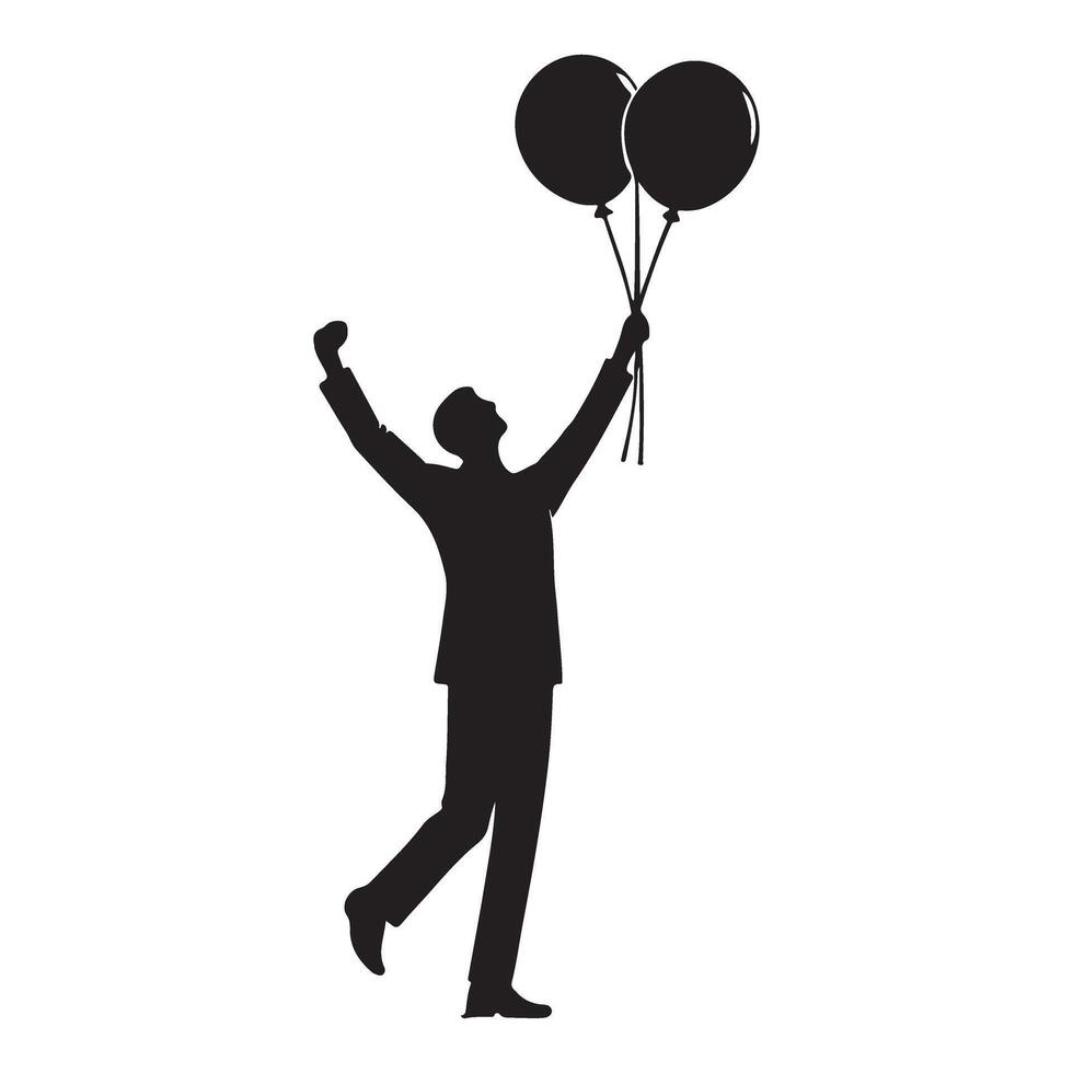 Silhouette Man Celebrating Holding Balloons Art for Success vector