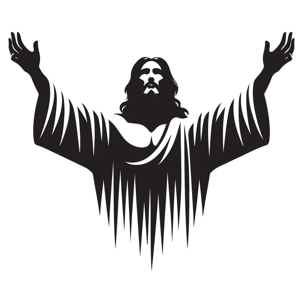 Jesus Christ Silhouette with Raised Hands Worship and Blessings Illustration vector