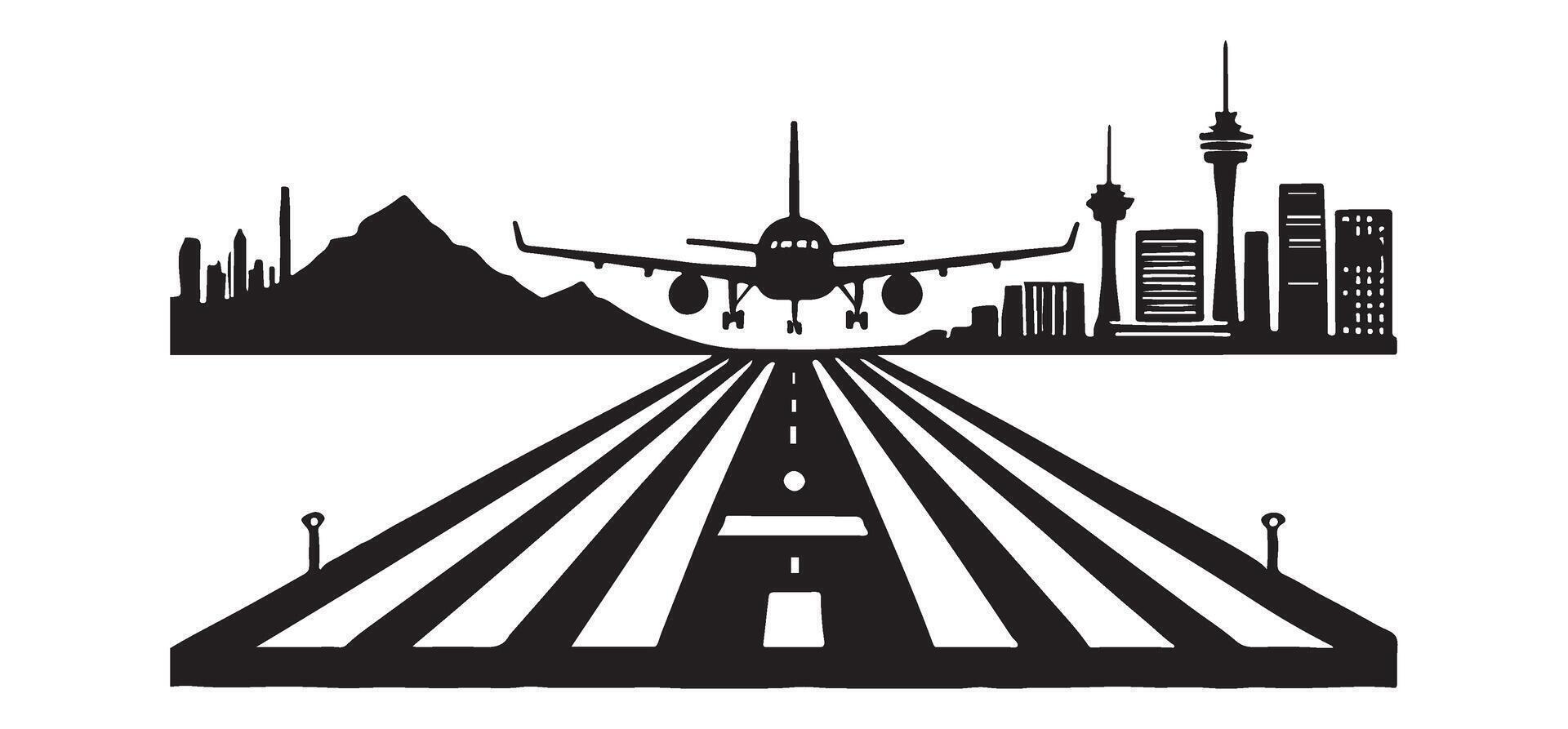 Airplane Landing Runway Illustration Airport Travel Silhouette Design vector