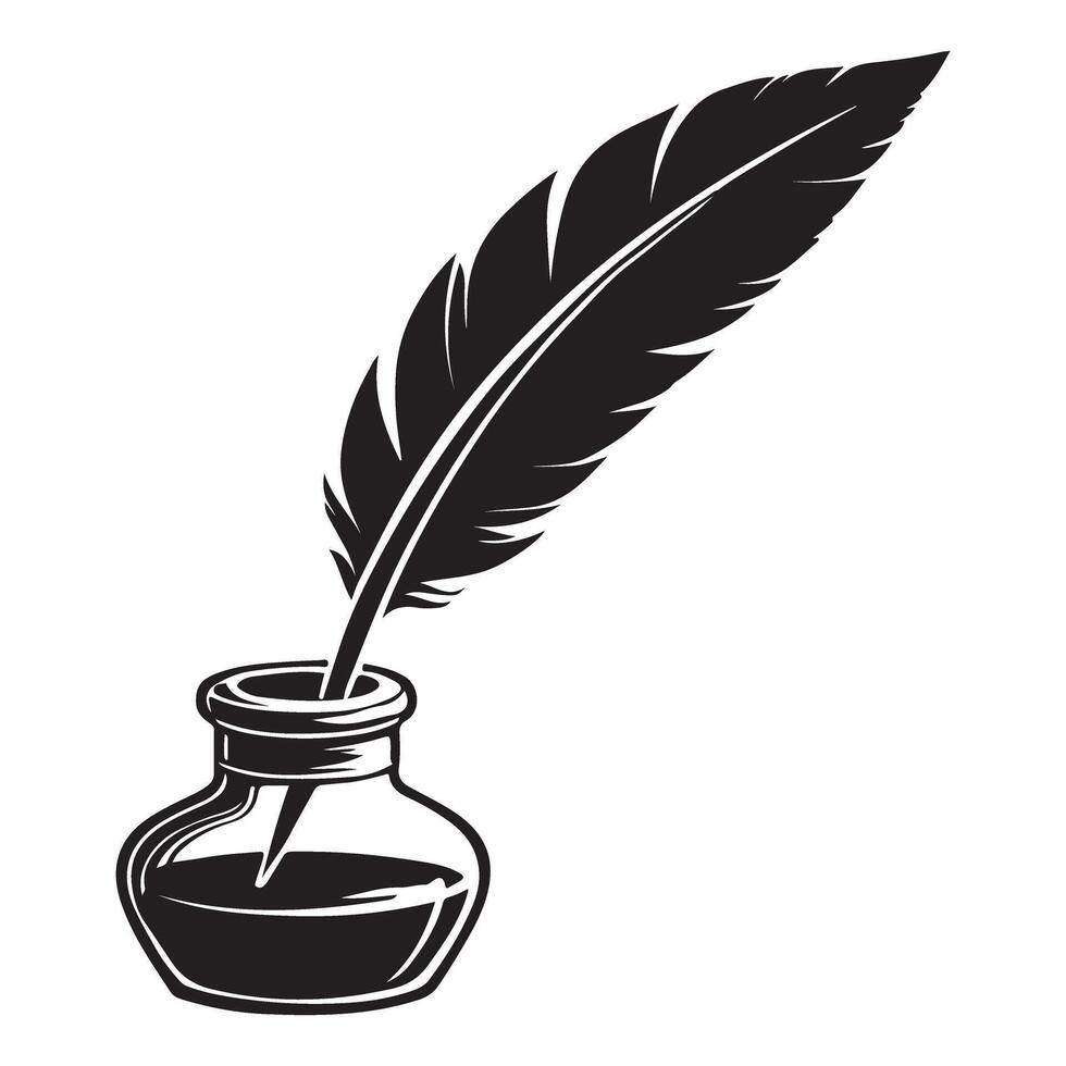 Quill and Ink bottle Silhouette illustration writing and literature vector