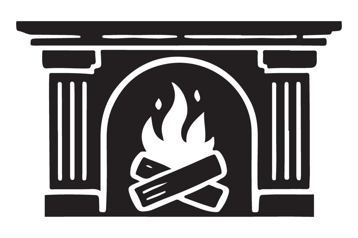 Classic Fireplace with Burning Logs Silhouette Graphic Design vector