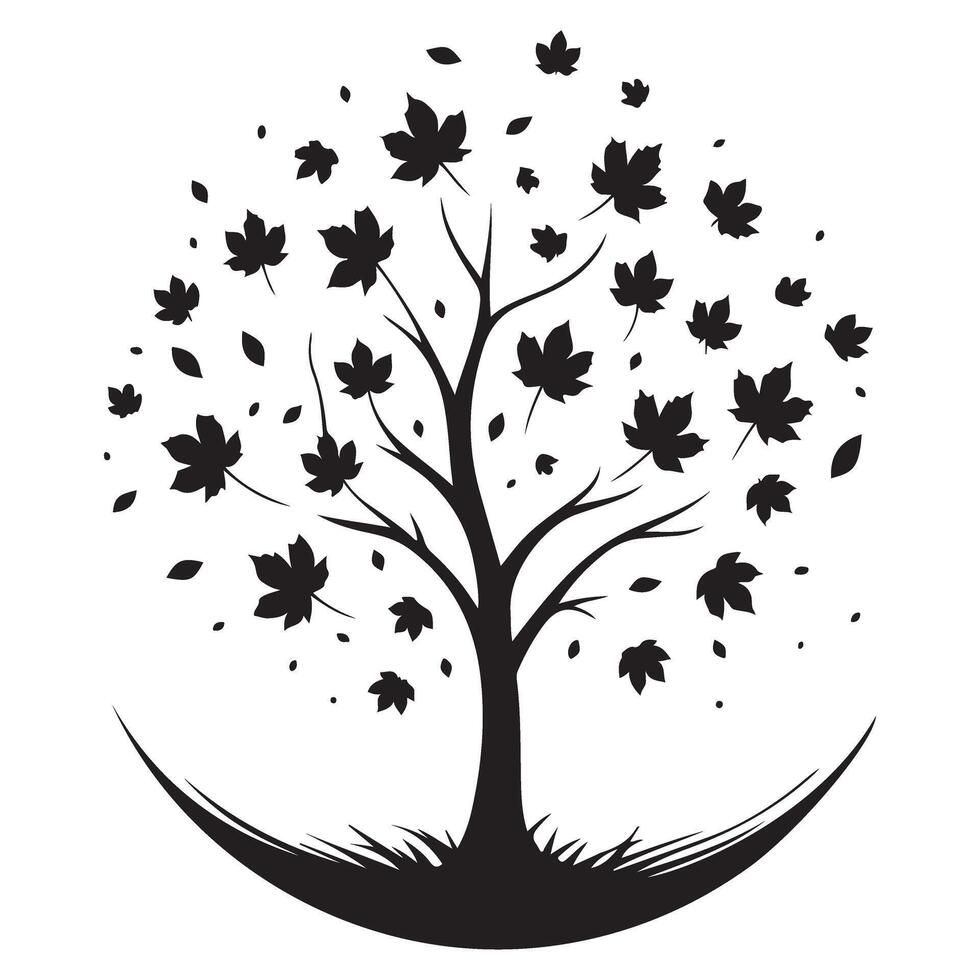 Elegant Silhouette Tree with Falling Leaves Illustration for Design vector