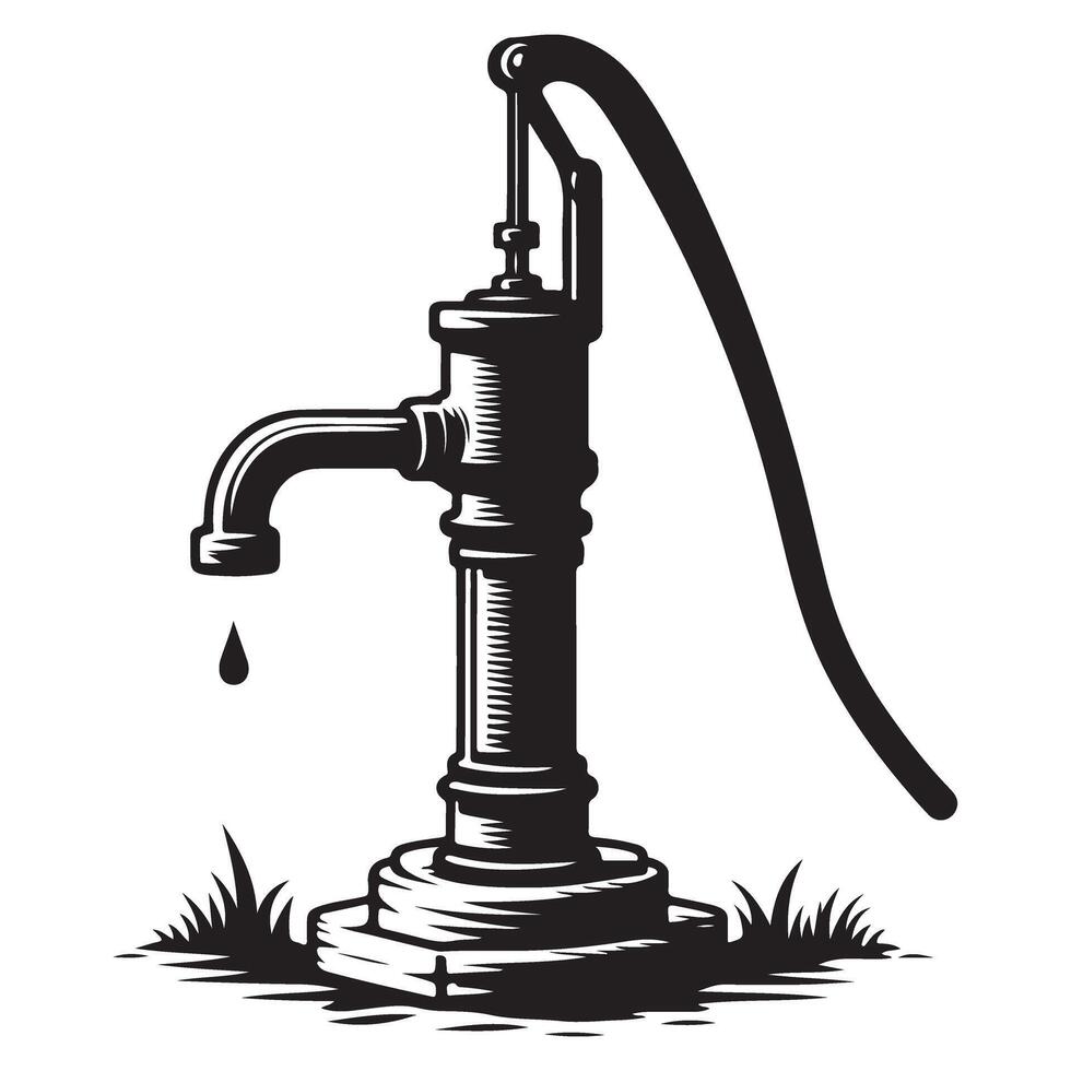 Vintage Water Hand Pump Illustration for Well Retro Design vector