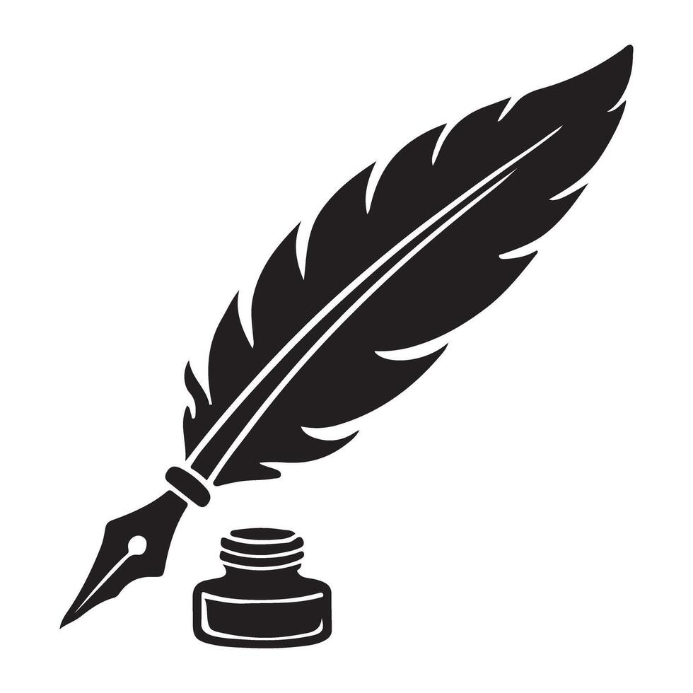 Silhouette Feather Quill Pen and Inkwell for Writing Elegantly vector