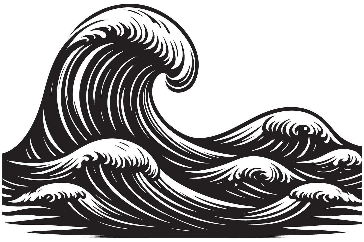 Powerful Ocean Wave Silhouette Illustration for Coastal Themes vector