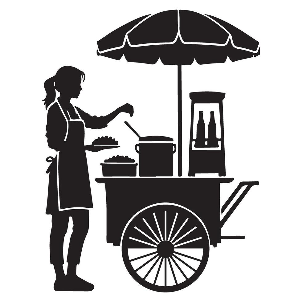 Charming female street food vendor silhouette illustration for business needs vector