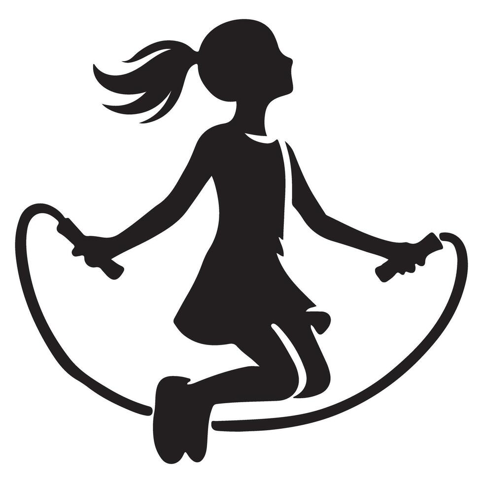 Girl Jumping Rope Silhouette Graphic Illustration Dynamic Pose vector