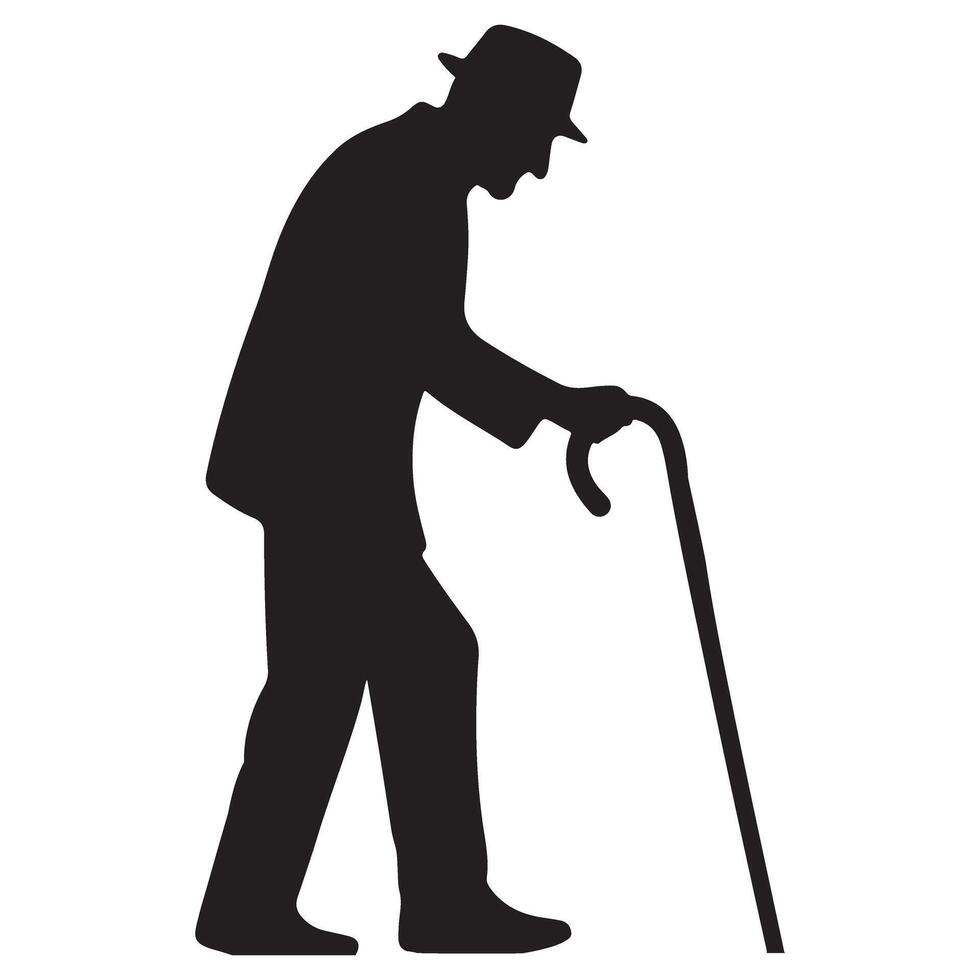 Silhouette of Elderly Man Walking with Cane Graphic vector